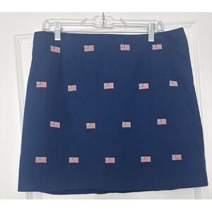 Castaway Nantucket Island Women's 12 Navy Embroidered American Flag Lined Skirt
